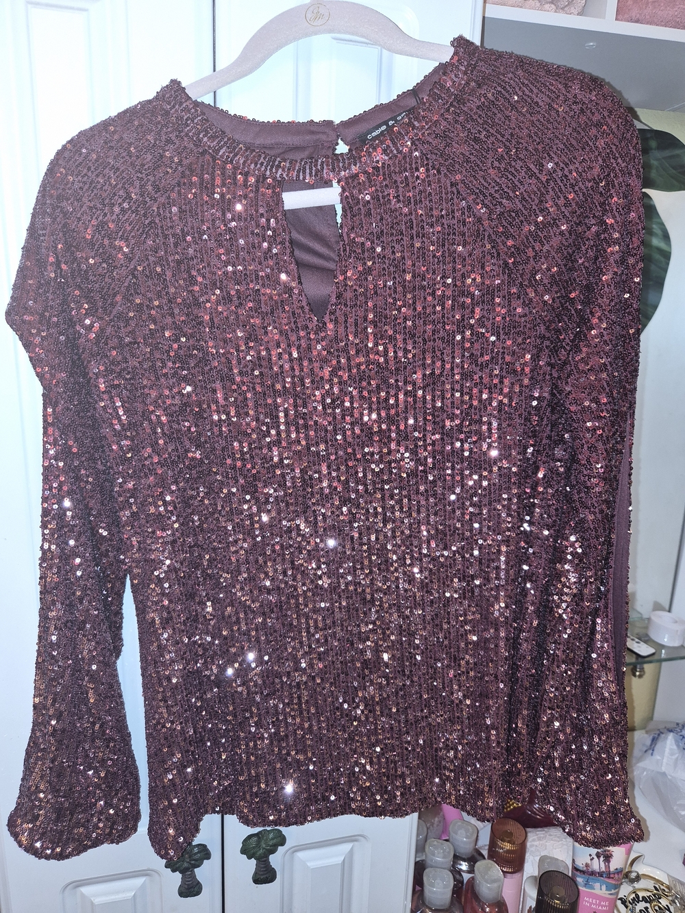 Cable & Gauge Burgundy Rose Sequin Long-Sleeve Top